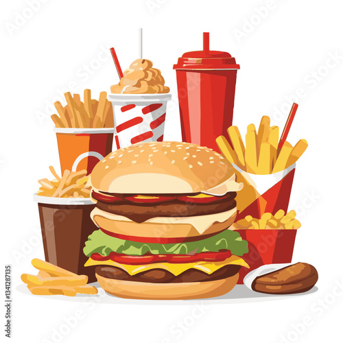 fastfood, fast, snack, food, meal, delicious, background, lunch, dinner, fat, american, burger, unhealthy, restaurant, meat, isolated, junk, menu, cheeseburger, tasty, set, hamburger, sandwich, cuisin
