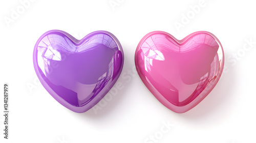 Vibrant Pink and Purple 3D Illustration of Comic Hearts for Creative Projects