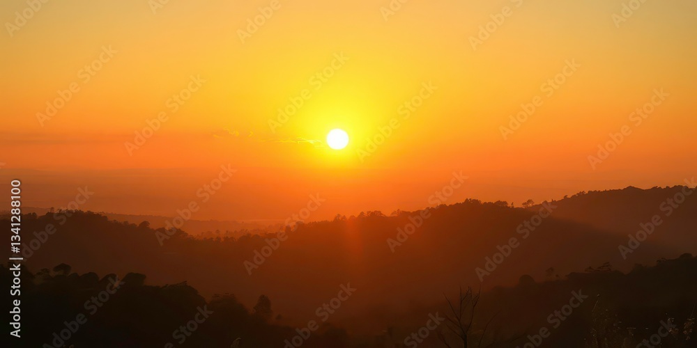 Obraz premium Golden sunrise over tranquil landscape, symbolizing enlightenment, mountains, new beginning