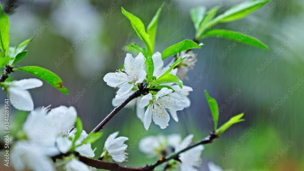 4k Video of Spring Rain Drops Falling on Blooming Cherry Blossoms in a Serene Valley During a Rainy Afternoon 4k Video of Spring Rain Drops Falling on Blooming Cherry Blossoms in a Serene Valley During a Rainy Afternoon