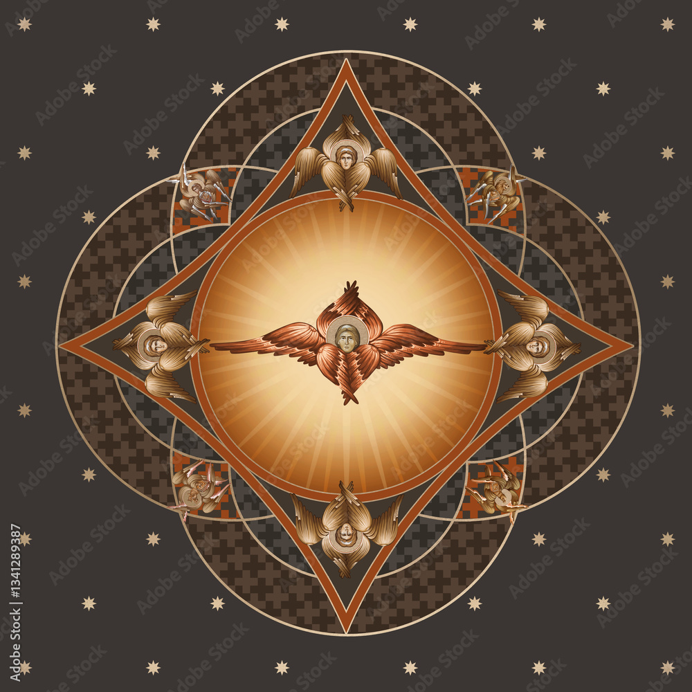custom made wallpaper toronto digitalThe Seraphim. Decorative vintage dome with 4 apostles and seraphim. Illustration in Byzantine style