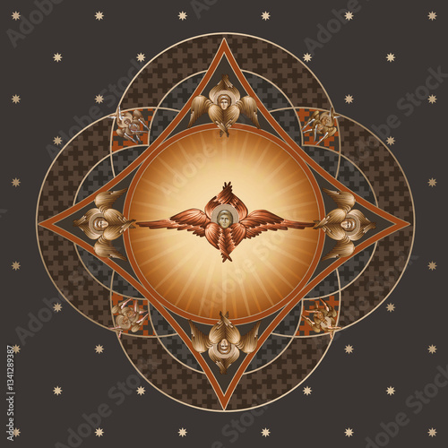 Wallpaper Mural The Seraphim. Decorative vintage dome with 4 apostles and seraphim. Illustration in Byzantine style Torontodigital.ca