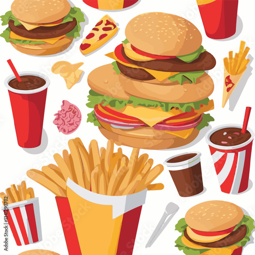 fastfood, fast, snack, food, meal, delicious, background, lunch, dinner, fat, american, burger, unhealthy, restaurant, meat, isolated, junk, menu, cheeseburger, tasty, set, hamburger, sandwich, cuisin