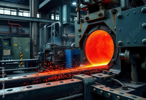 Wallpaper Mural Molten steel being poured into a steel bar forming machine, machinery, raw material Torontodigital.ca