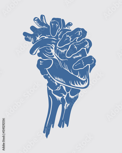 skull hand heart wrenching illustration clip art tattoo style vector ink silhouette streetwear t shirt design element sticker print art editable