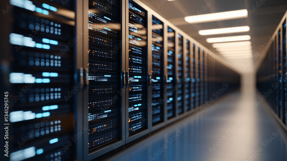 Advanced Data Server Room with AI Cybersecurity Features