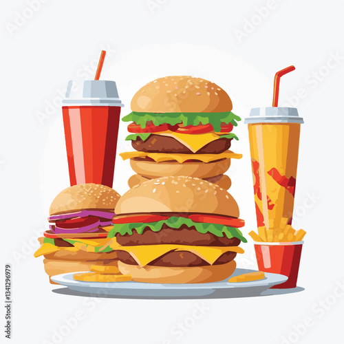 fastfood, fast, snack, food, meal, delicious, background, lunch, dinner, fat, american, burger, unhealthy, restaurant, meat, isolated, junk, menu, cheeseburger, tasty, set, hamburger, sandwich, cuisin