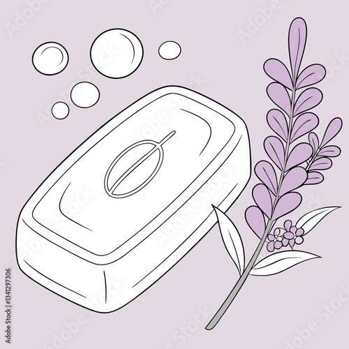Luxury White Soap Bar with Lavender Foam on Purple spa bath body wash soft calm clean fresh