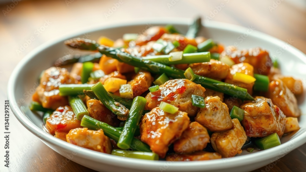 Savory Chicken and Asparagus Stir-fry with a Sweet and Spicy Glaze Savory Chicken and Asparagus Stir-fry with a Sweet and Spicy Glaze