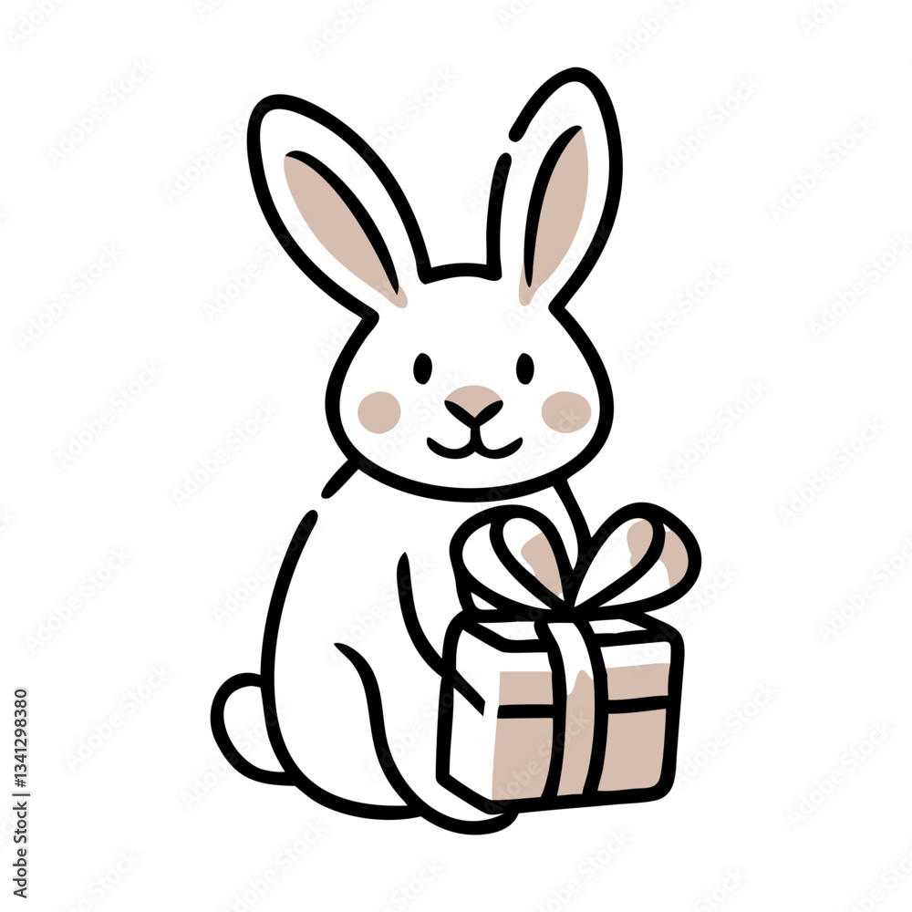 Obraz premium Cute bunny holding a gift box with ribbon for Easter celebration concept