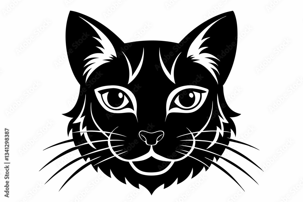 Obraz premium cat head line art silhouette vector illustration