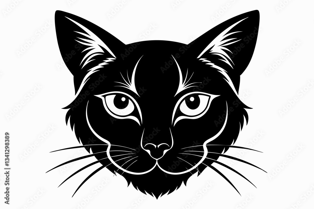 Obraz premium cat head line art silhouette vector illustration