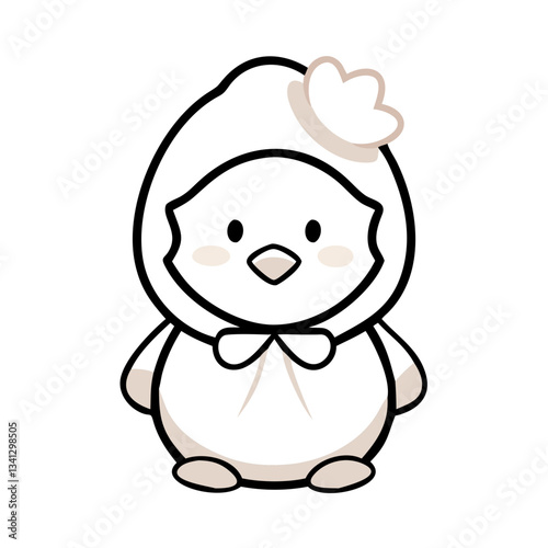 Cute cartoon chick in bonnet with cheerful expression  for Easter concept