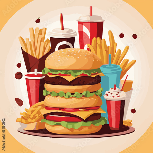 fastfood, fast, snack, food, meal, delicious, background, lunch, dinner, fat, american, burger, unhealthy, restaurant, meat, isolated, junk, menu, cheeseburger, tasty, set, hamburger, sandwich, cuisin
