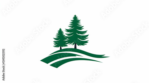 Green Pine Trees on Rolling Hills Eco Logo