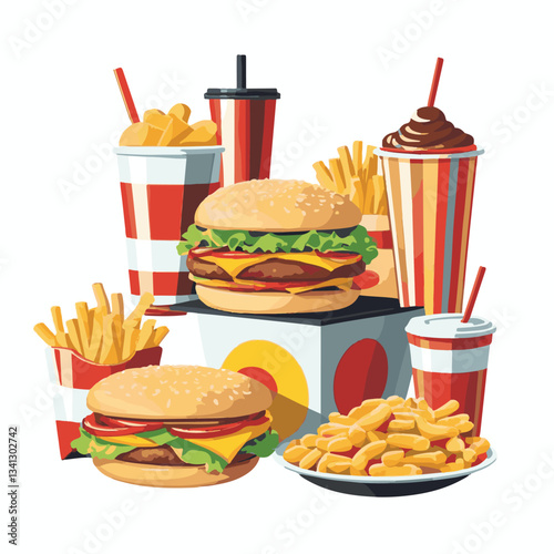 fastfood, fast, snack, food, meal, delicious, background, lunch, dinner, fat, american, burger, unhealthy, restaurant, meat, isolated, junk, menu, cheeseburger, tasty, set, hamburger, sandwich, cuisin