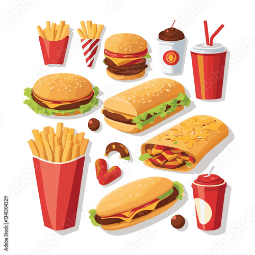 fastfood, fast, snack, food, meal, delicious, background, lunch, dinner, fat, american, burger, unhealthy, restaurant, meat, isolated, junk, menu, cheeseburger, tasty, set, hamburger, sandwich, cuisin