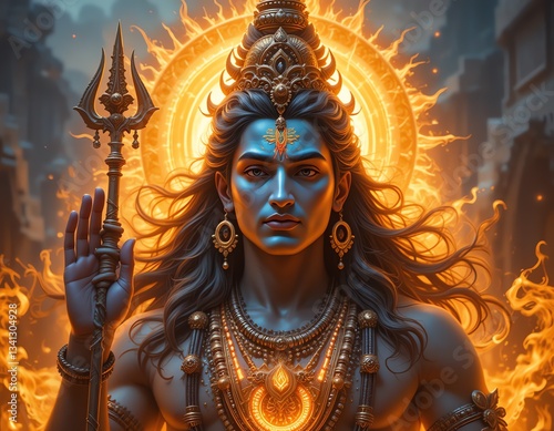 Powerful Shiva, God of Destruction, Radiating Divine Energy photo