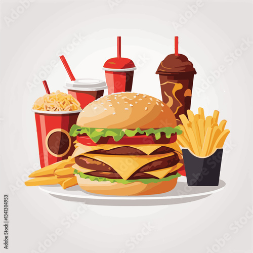 fastfood, fast, snack, food, meal, delicious, background, lunch, dinner, fat, american, burger, unhealthy, restaurant, meat, isolated, junk, menu, cheeseburger, tasty, set, hamburger, sandwich, cuisin