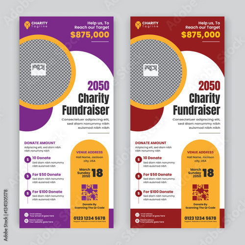 Charity fundraiser rack card design template or Charity activities event Dl flyer, leaflet, handbill design