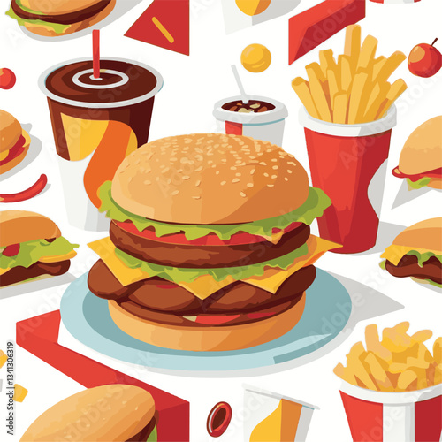 fastfood, fast, snack, food, meal, delicious, background, lunch, dinner, fat, american, burger, unhealthy, restaurant, meat, isolated, junk, menu, cheeseburger, tasty, set, hamburger, sandwich, cuisin