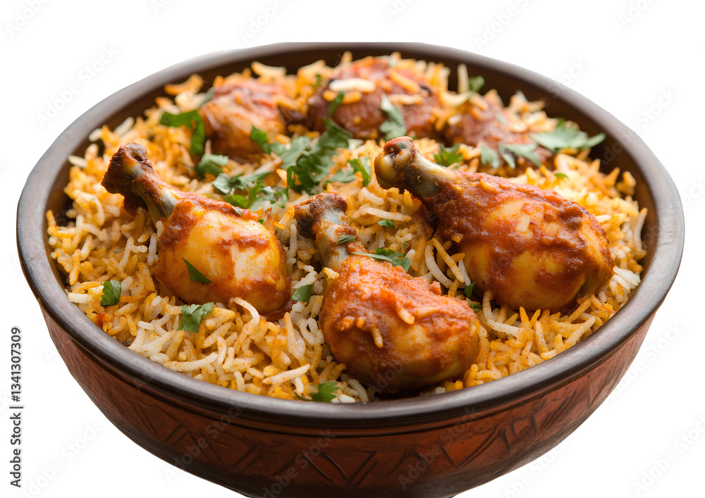 A bowl of biryani with chicken pieces on top, transparent background PNG A bowl of biryani with chicken pieces on top, transparent background PNG