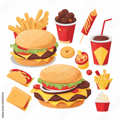 fastfood, fast, snack, food, meal, delicious, background, lunch, dinner, fat, american, burger, unhealthy, restaurant, meat, isolated, junk, menu, cheeseburger, tasty, set, hamburger, sandwich, cuisin