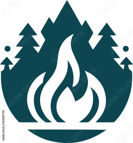Mountain Fire Adventure Logo Black and White Vector Design