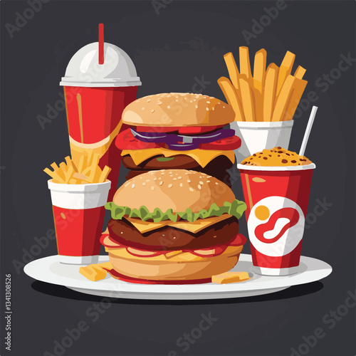 fastfood, fast, snack, food, meal, delicious, background, lunch, dinner, fat, american, burger, unhealthy, restaurant, meat, isolated, junk, menu, cheeseburger, tasty, set, hamburger, sandwich, cuisin