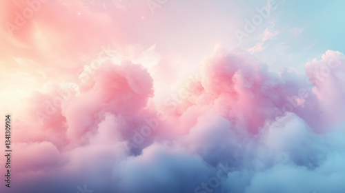 A heavenly ethereal and celestial background with soft pastel clouds and glowing light