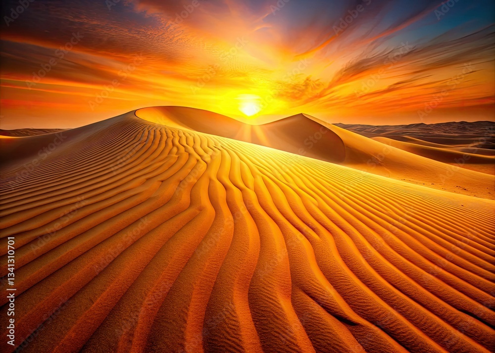 Naklejka premium Golden hour bathes orange dunes in dreamy light, a soft desert landscape.