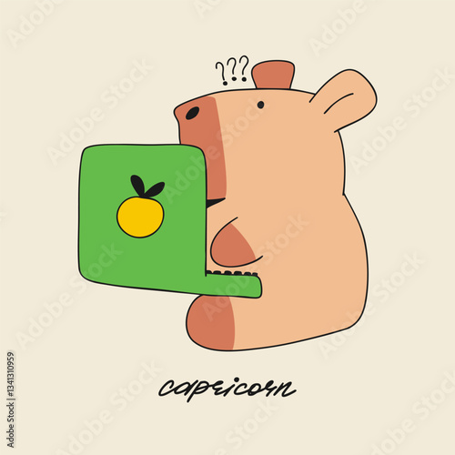 Cute capybara zodiac sign Capricorn. Trendy vector illustration.