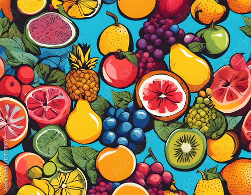 colorful fruit with cool isolated pop art style background