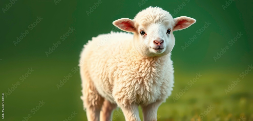 Obraz premium A fluffy lamb, elegantly posed, showcasing its soft, white fleece, sun, fluffy