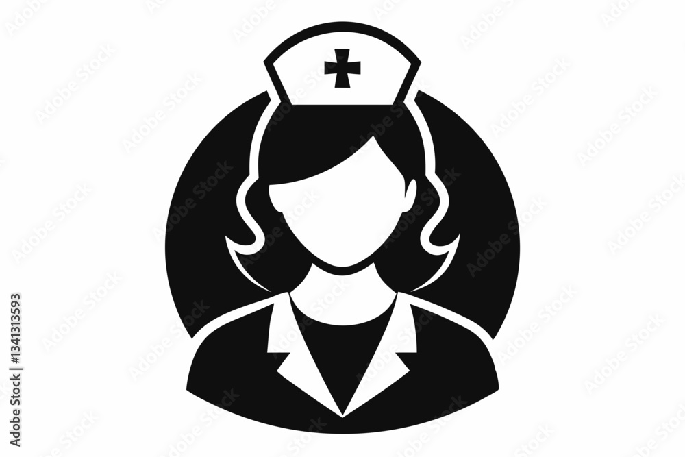 Obraz premium nurse icon line art silhouette vector illustration