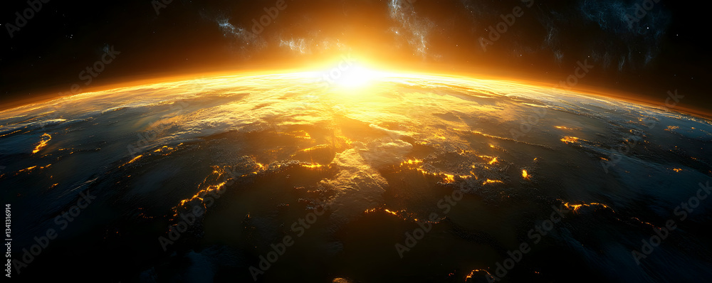 Fototapeta premium Golden Sunrise Earth 3D Illustration