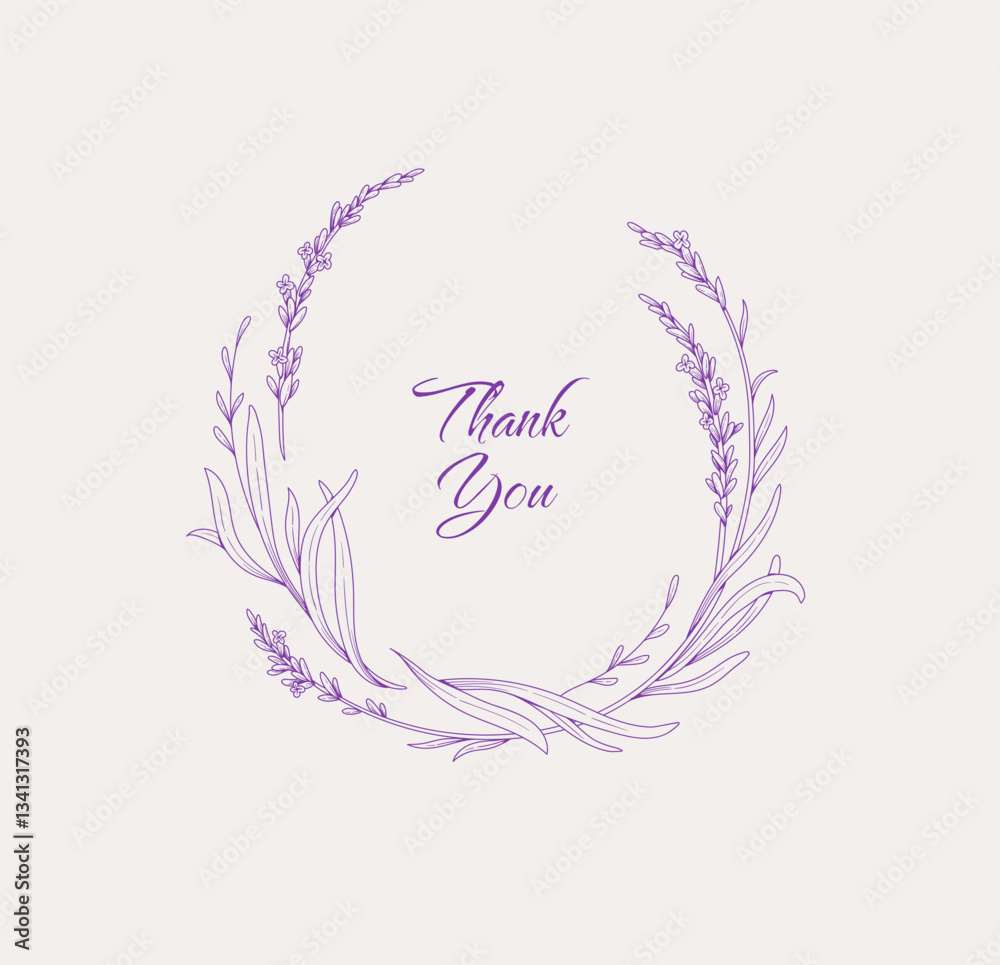 Fototapeta premium Set of lavender calligraphic wreath and design elements, floral and graceful branches. Wedding wildflowers for invitation save the date card. Botanical feminine rustic vector illustration