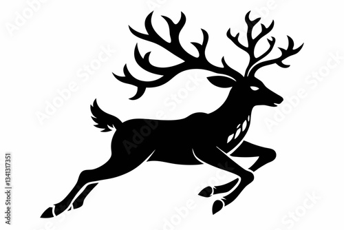 reindeer flying line art silhouette vector illustration