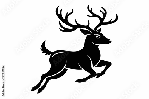 reindeer flying line art silhouette vector illustration