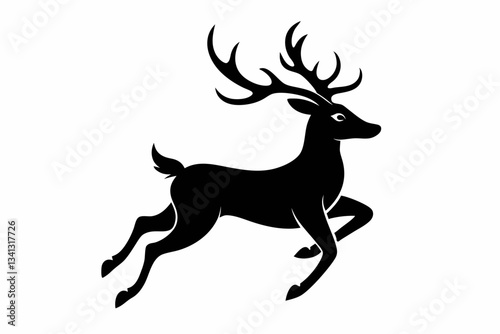 reindeer flying line art silhouette vector illustration