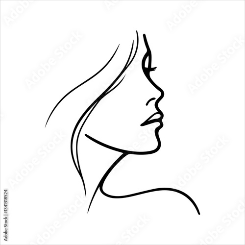 A minimalistic continuous one-line drawing of a woman's face