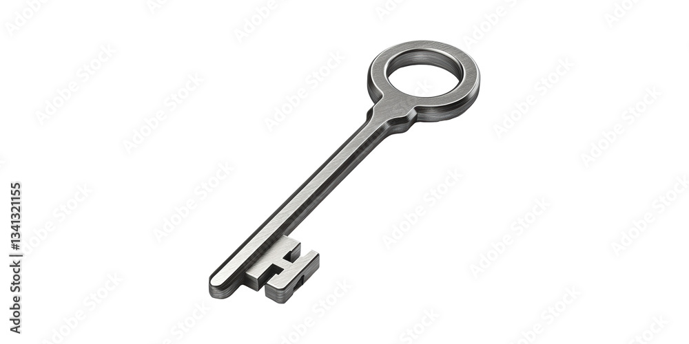 Silver Key With Circular Handle. Symbol Of Security And Access Isolated On Transparent Background Silver Key With Circular Handle. Symbol Of Security And Access Isolated On Transparent Background