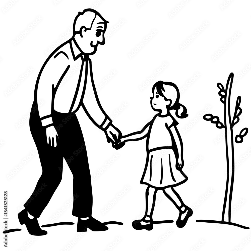 Silhouette vector illustration of a grandfather walking in the park with his granddaughter, symbolizing love, wisdom, and family bonding Silhouette vector illustration of a grandfather walking in the park with his granddaughter, symbolizing love, wisdom, and family bonding