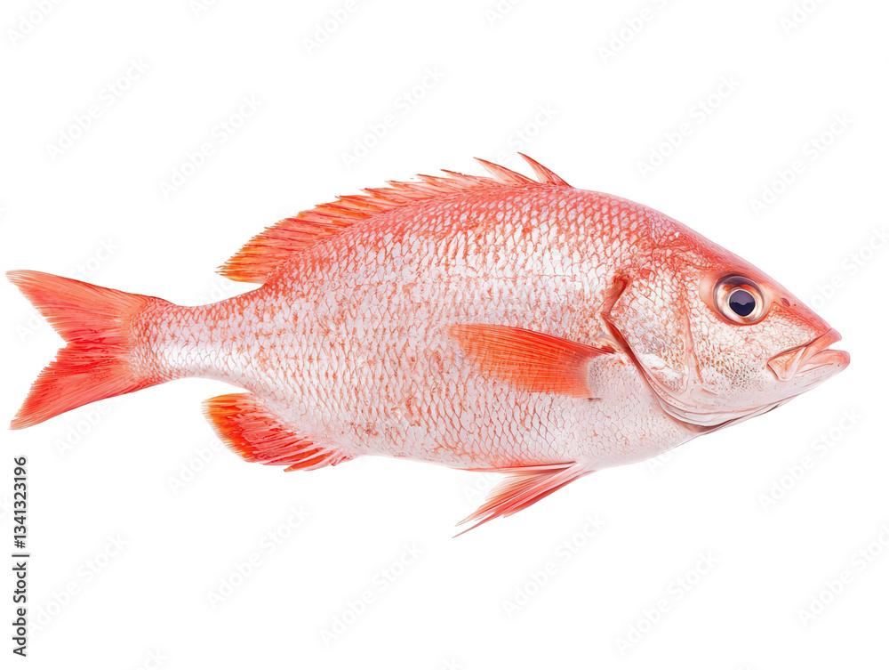 Obraz premium A vivid red fish with streamlined body, prominent fins, and large eyes, showcasing its vibrant coloration and unique features.