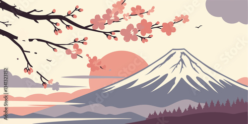 Mount Fuji rises majestically against a pastel sky, framed by a traditional torii gate in a tranquil landscape during twilight hours