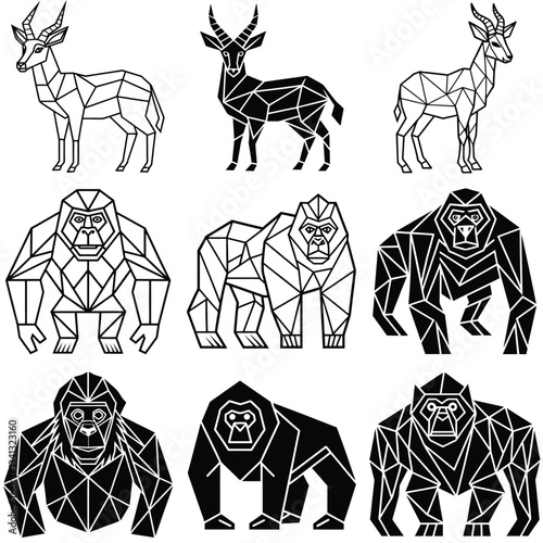 Geometric abstract animals Black animals on white background Trendy mono line vector design