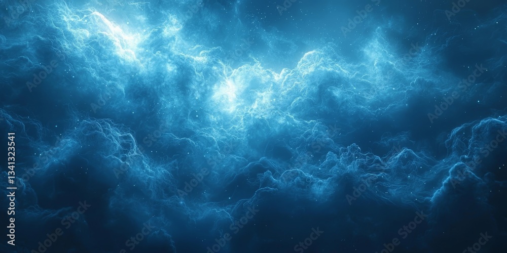 Fototapeta premium Ethereal Swarm of Translucent Jellyfish in Deep Ocean blue Waters Background , 8k Resolution