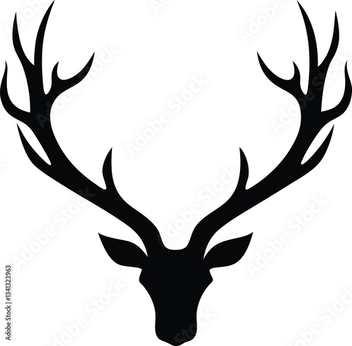 Minimalistic black silhouette of a deer with large antlers, perfect for nature and wildlife-themed designs