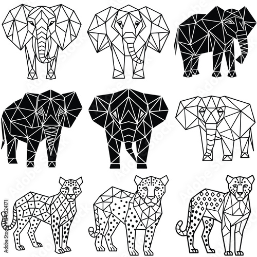Geometric abstract animals Black animals on white background Trendy mono line vector design