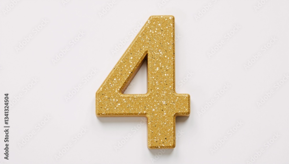 Obraz premium Isolated 3D golden number four with glitter effect on a white background